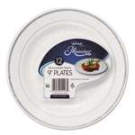 WNA Masterpiece Plastic Plates, 9 in, White w/Silver Accents, Round, 120/Carton # WNARSM91210WS