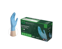 AMMEX X3, Large, Blue Nitrile Industrial Latex Free Disposable Gloves (Case of 1000), X3-L