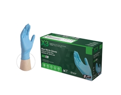 AMMEX X3, Small, Blue Nitrile Industrial Latex Free Disposable Gloves (Case of 1000), X3-S