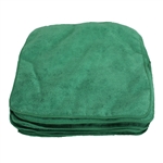 Pack of 12 premium green microfiber cleaning cloths, 320 GSM, 12x12, lint-free reusable