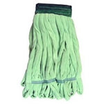 Green 14 oz medium microfiber tube mop head with looped banded ends for commercial floor cleaning