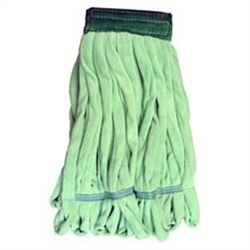 Green 14 oz medium microfiber tube mop head with looped banded ends for commercial floor cleaning