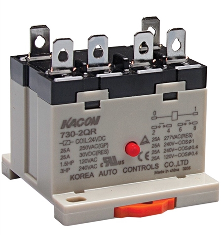 Kacon 730-2QR-220VAC Electro Mechanical Power Relay, DIN Rail Mount