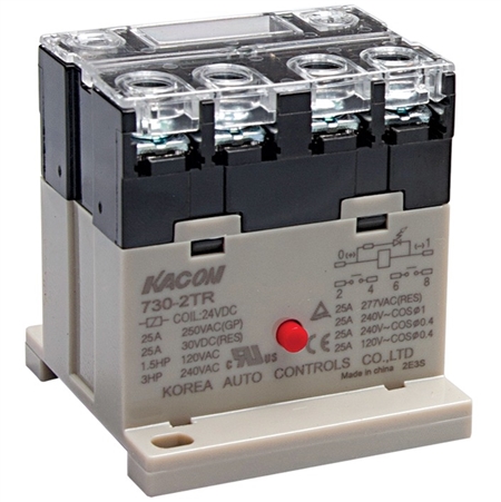 Kacon 730-2TR-220VAC Electro Mechanical Power Relay, DIN Rail Mount