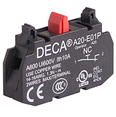 Deca 1 NC Contact Block for A20 Series Push Buttons