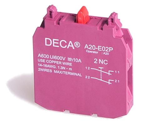 Deca 2 NC Contact Block for A20 Series Push Buttons