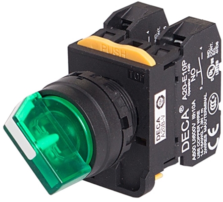 Deca A20F-2E01Q3G 22 mm Selector Switch, 2 Position, Green