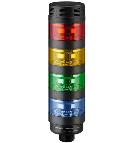 Qronz BTL70BK-AFRYGB-LN12 Red Yellow Green Blue LED Tower Light, Lead Wire, 12V