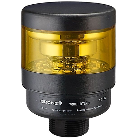 Qronz 70mm Clear Lens 1 Stack LED Tower Light, Yellow, Lead Wire, 24V