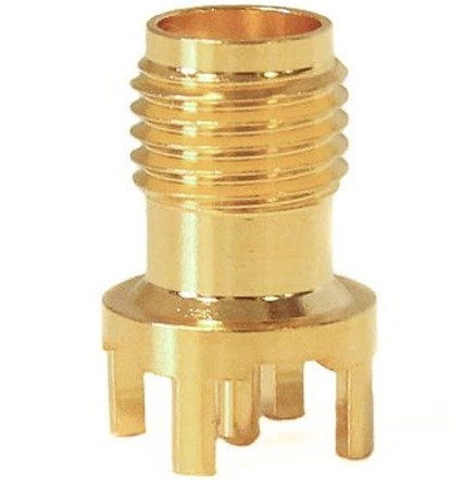 Mueller SMA Round Connector Jack, PCB, 50 Ohm, Gold Plated Brass, 0.49"