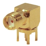 Mueller SMA Right Angle Connector Jack, PCB, 50 Ohm, Gold Plated Brass,