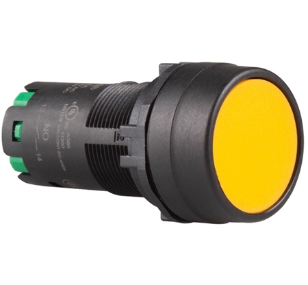 Deca CP2B-A1E20Y 22 mm Maintained Push Button, Flush Head, Yellow