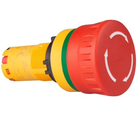 Deca CP2E-BVE01R 22 mm Push Button, Emergency Stop, 1NC, Pull/Turn Release