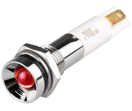 Menics IP 67 LED Indicator, 8mm, Protrusive Head, 12VDC, Red