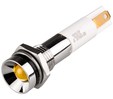 Menics IP 67 LED Indicator, 8mm, Protrusive Head, 12VDC, Yellow