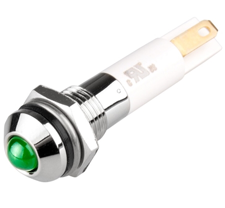 Menics IP 67 LED Indicator, 8mm, Round Head, 110VAC, Green