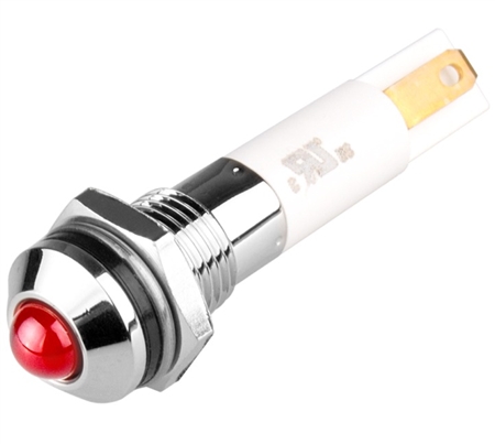Menics IP 67 LED Indicator, 8mm, Round Head, 110VAC, Red