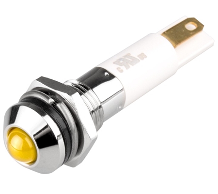 Menics IP 67 LED Indicator, 8mm, Round Head, 24VDC, Yellow