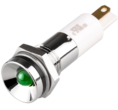 Menics IP 67 LED Indicator, 10mm, Protrusive Head, 110VAC, Green