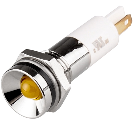 Menics IP 67 LED Indicator, 10mm, Protrusive Head, 110VAC, Yellow