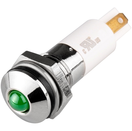 Menics IP 67 LED Indicator, 10mm, Round Head, 110VAC, Green