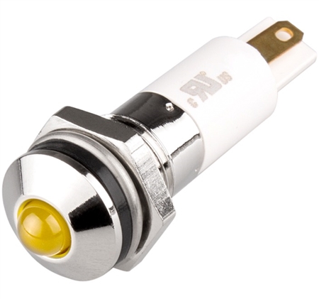 Menics IP 67 LED Indicator, 10mm, Round Head, 24VDC, Yellow