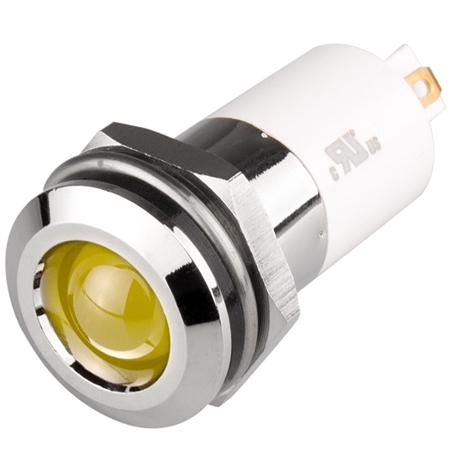 Menics IP 67 LED Indicator, 16 mm, Round Head, 110VAC, Yellow