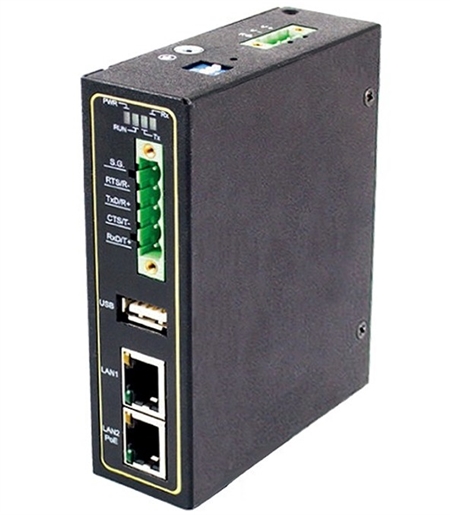 Mencom Serial Server, RS-232/422/485, TB5, 2 RJ45, USB, PoE