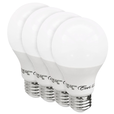 Euri Lighting 9W A19 LED Light, 3000K, 4 Pack, Dimmable