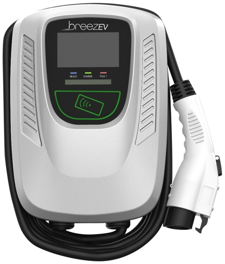 BreezEV 80 Amp EV Charger, Wall Mount, 4G Cellular, 1 Year PRO Plan, 18 Ft 80A Cable