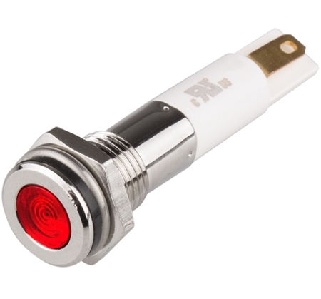 Menics LED Indicator, 6 mm, Flat Head, 12VDC, Red