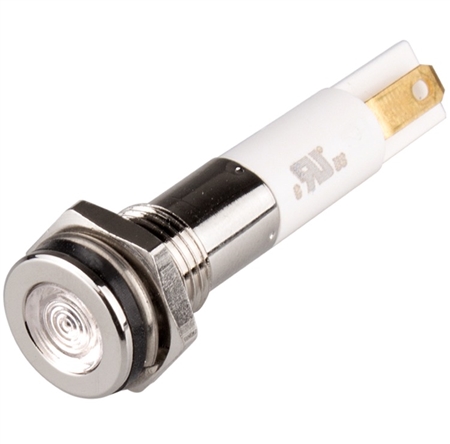 Menics LED Indicator, 6 mm, Flat Head, 12VDC, White