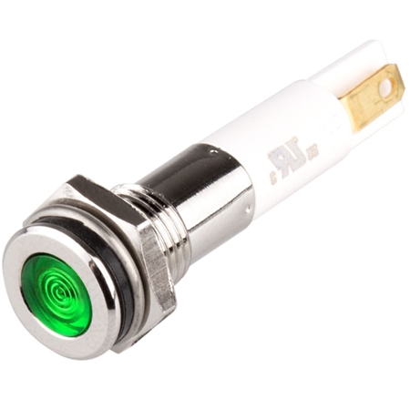 Menics LED Indicator, 8mm, Flat Head, 12VDC, Green