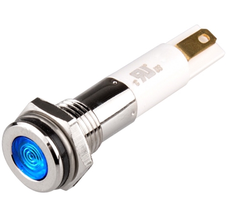 Menics LED Indicator, 8mm, Flat Head, 220VAC, Blue