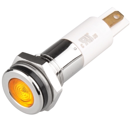 Menics LED Indicator, 10mm, Flat Head, 110VAC, Yellow
