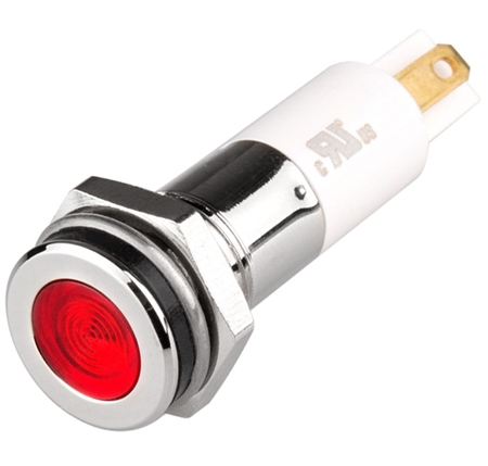 Menics LED Indicator, 10mm, Flat Head, 24V DC, Red