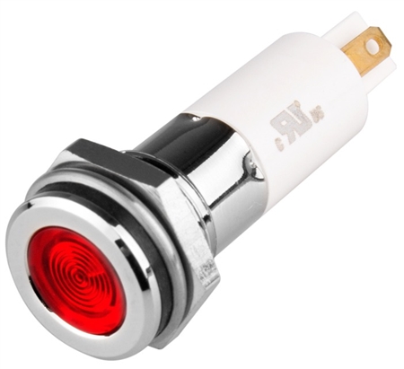 Menics LED Indicator, 12mm, Flat Head, 110VAC, Red