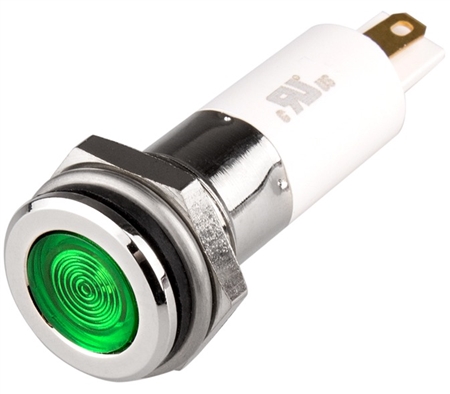 Menics LED Indicator, 12mm, Flat Head, 12VDC, Green