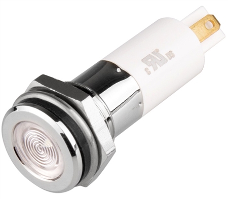 Menics LED Indicator, 12mm, Flat Head, 12VDC, White