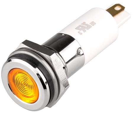Menics LED Indicator, 12mm, Flat Head, 220VAC, Yellow