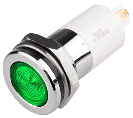 Menics LED Indicator, 16mm, Flat Head, 3VDC, Green