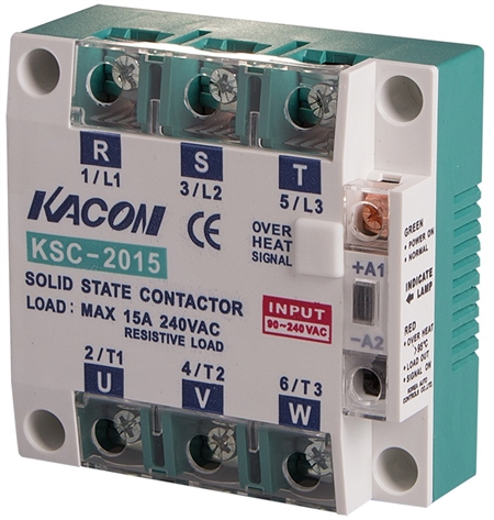 Kacon Three Phase Solid State Relay, 220V AC Input, 90-240V AC Load, 15A