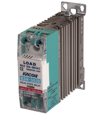 Kacon Single Phase Solid State Relay w/ Heatsink, 24V DC Input, 90-240V AC Load, 30A