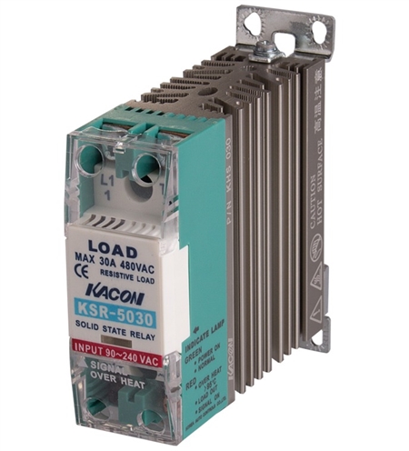 Kacon Single Phase Solid State Relay w/ Heatsink, 220V AC Input, 90-480V AC Load, 30A
