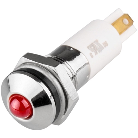 Menics LED Indicator, 10mm, Round Head, 12VDC, Red