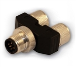 HTP M12 to M8 T Connector, 4 Pole Male to 3 Pole Female