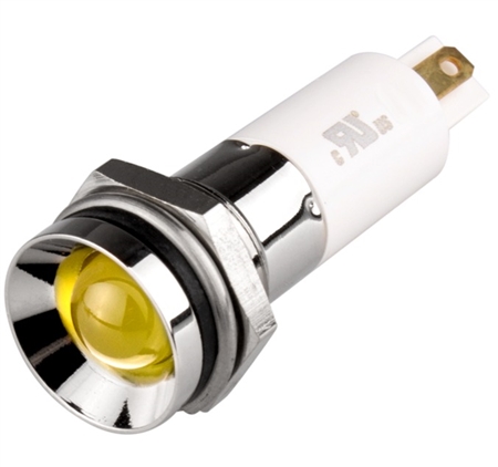 Menics LED Indicator, 12 mm, Protrusive Head, 12V DC, Yellow