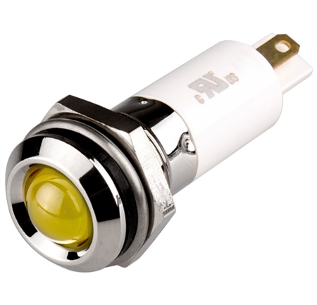 Menics LED Indicator, 12 mm, Round Head, 220V AC, Yellow