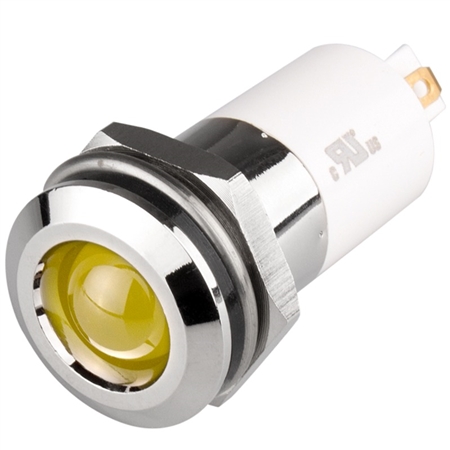 Menics LED Indicator, 16 mm, Round Head, 110VAC, Yellow