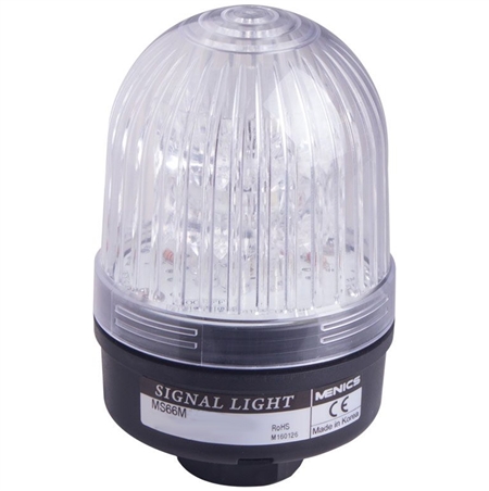 Menics 66mm LED Beacon Light, 110-220V, Clear, Steady/Flash, Alarm